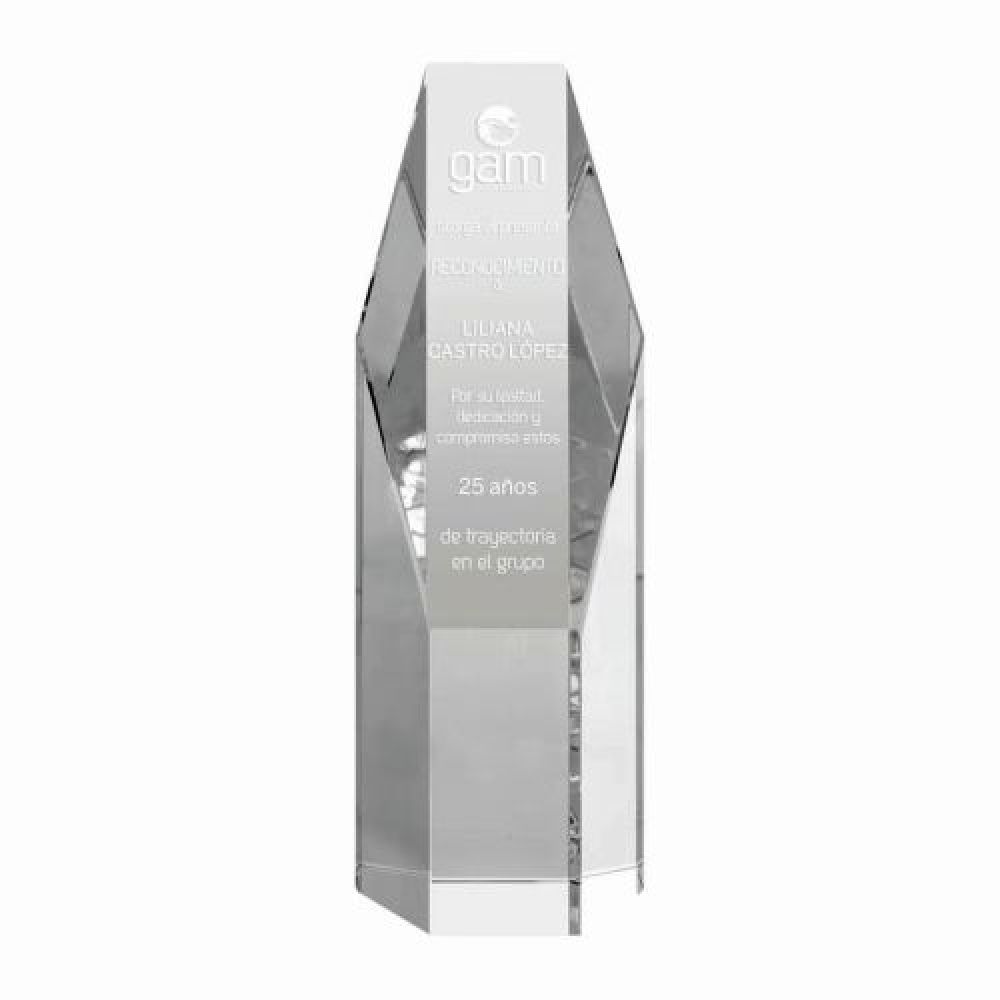 RECONOCIMIENTO PRISMA  DE CRISTAL  BLANCO GRABADO LASER imagen